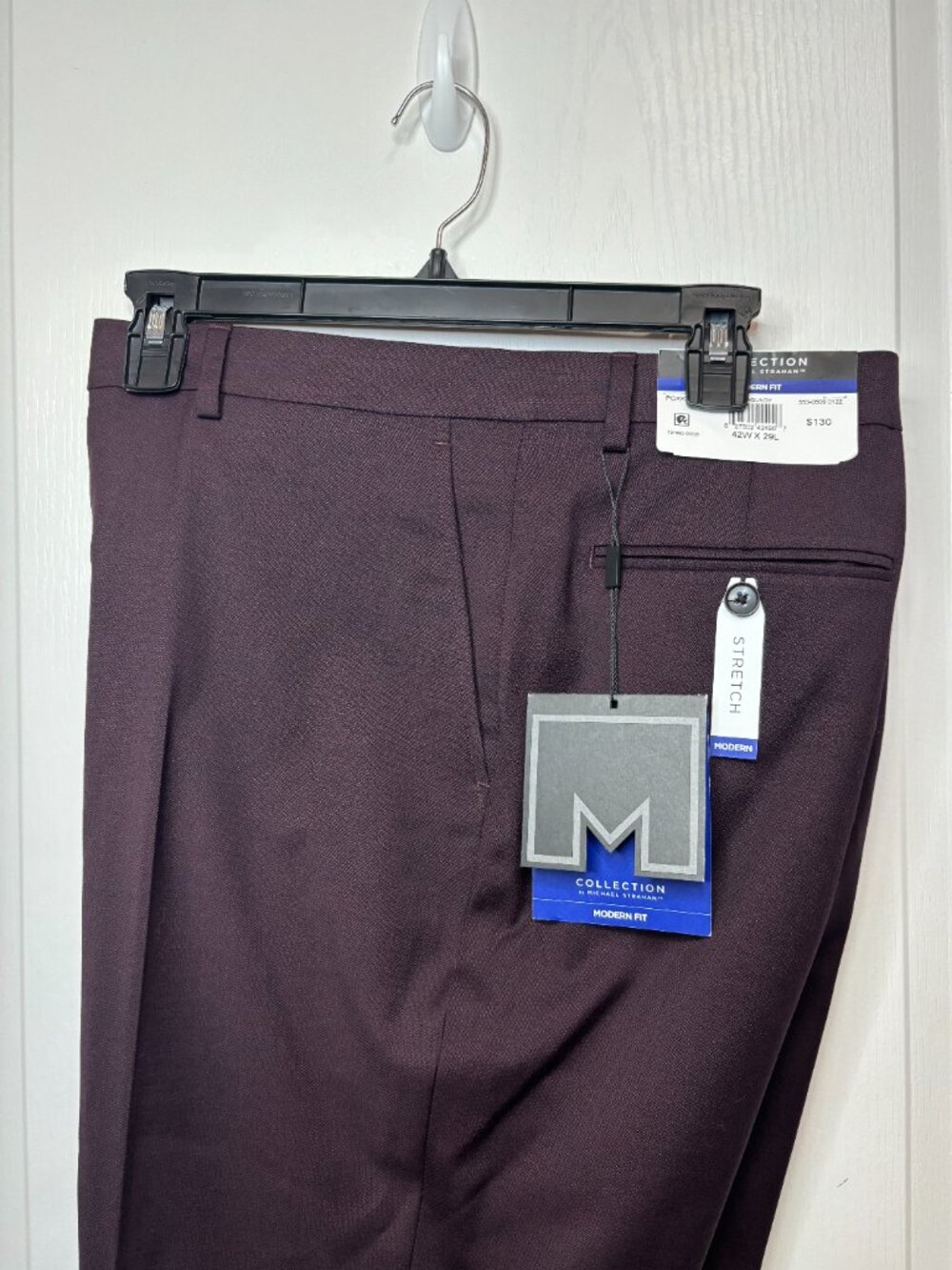 Collection Michael Strahan Men's Modern Fit Flat Hemmed Pant, Burgundy, 42 x 29